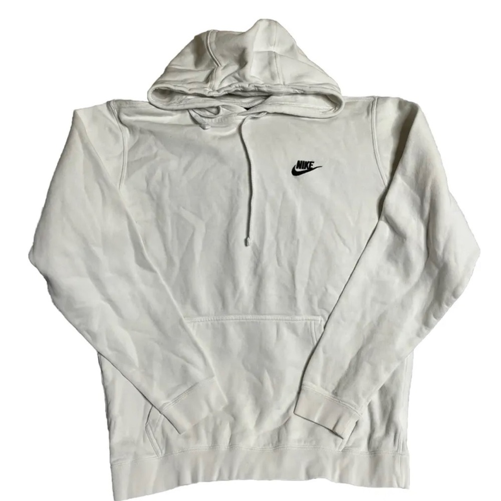 Men's Nike Essentials Club Fleece White Black Hoodie Pullover Sweatshirt Sz M